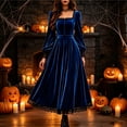 thumbnail image 2 of Halloween Gothic Dresses for Women Fall Winter Square Neck Lace Slim Velvet Dress Elegant Vintage Gothic Party Outfit, 2 of 4