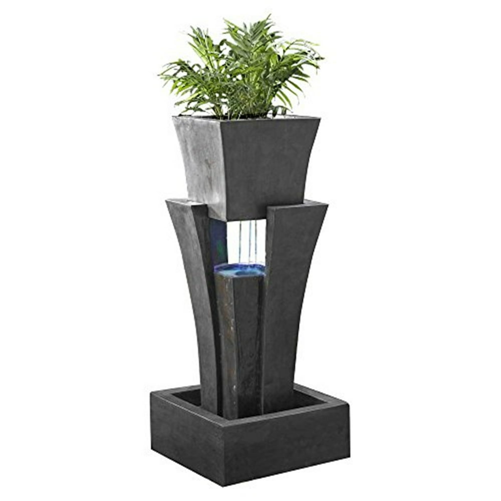 Jeco Raining Water Fountain With Planter With Led Light