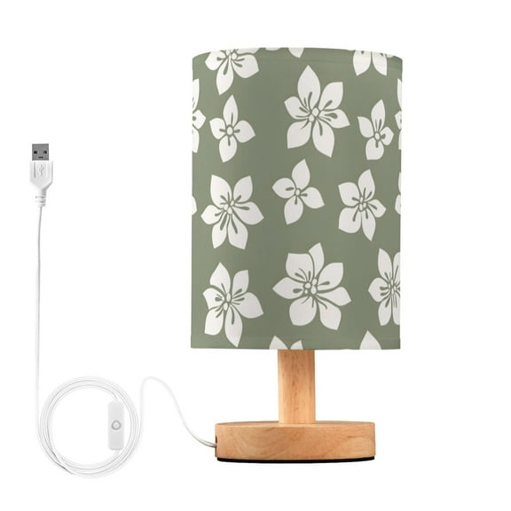 Olive Green with White Flowers Table Lamp with USB Port LED Warm Light Lamp Night Light Home Decor