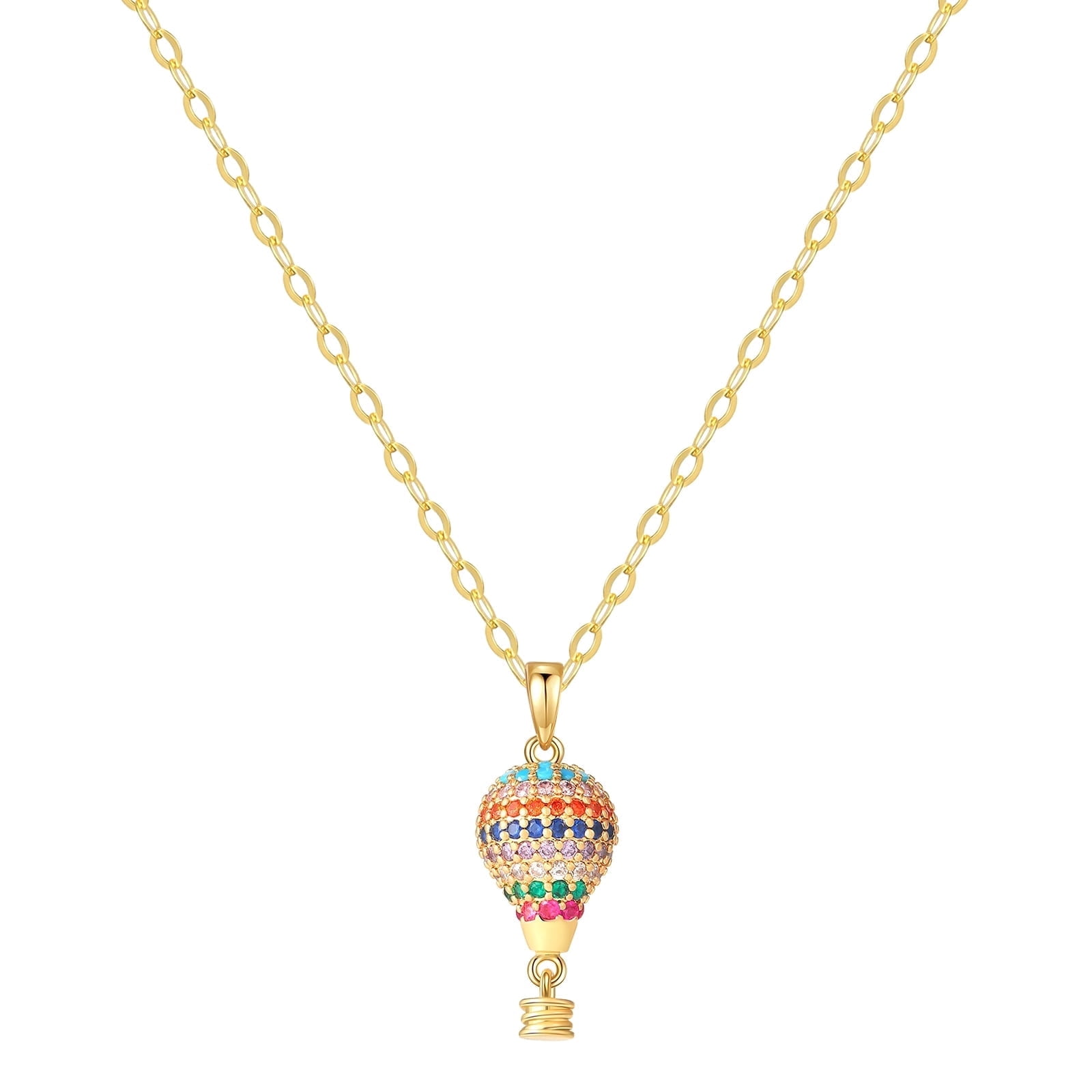 Starain Hot Air Balloon Necklaces for Women Colorful Cubic Zirconia Pendant Dainty Gold Necklace Personalized Jewelry