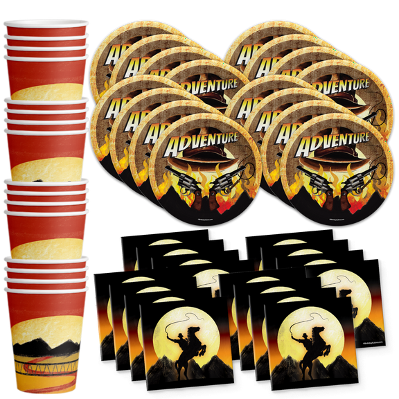Western Adventures with Dr. Jones Indiana Birthday Party Supplies Set Plates Napkins Cups Tableware Kit for 16