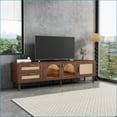 thumbnail image 5 of TV Entertainment Center, Modern Rattan-Inspired Media Console with 3 Cabinets 2 Drawers LED Lights | Dark Brown | MDF+Glass, 5 of 26