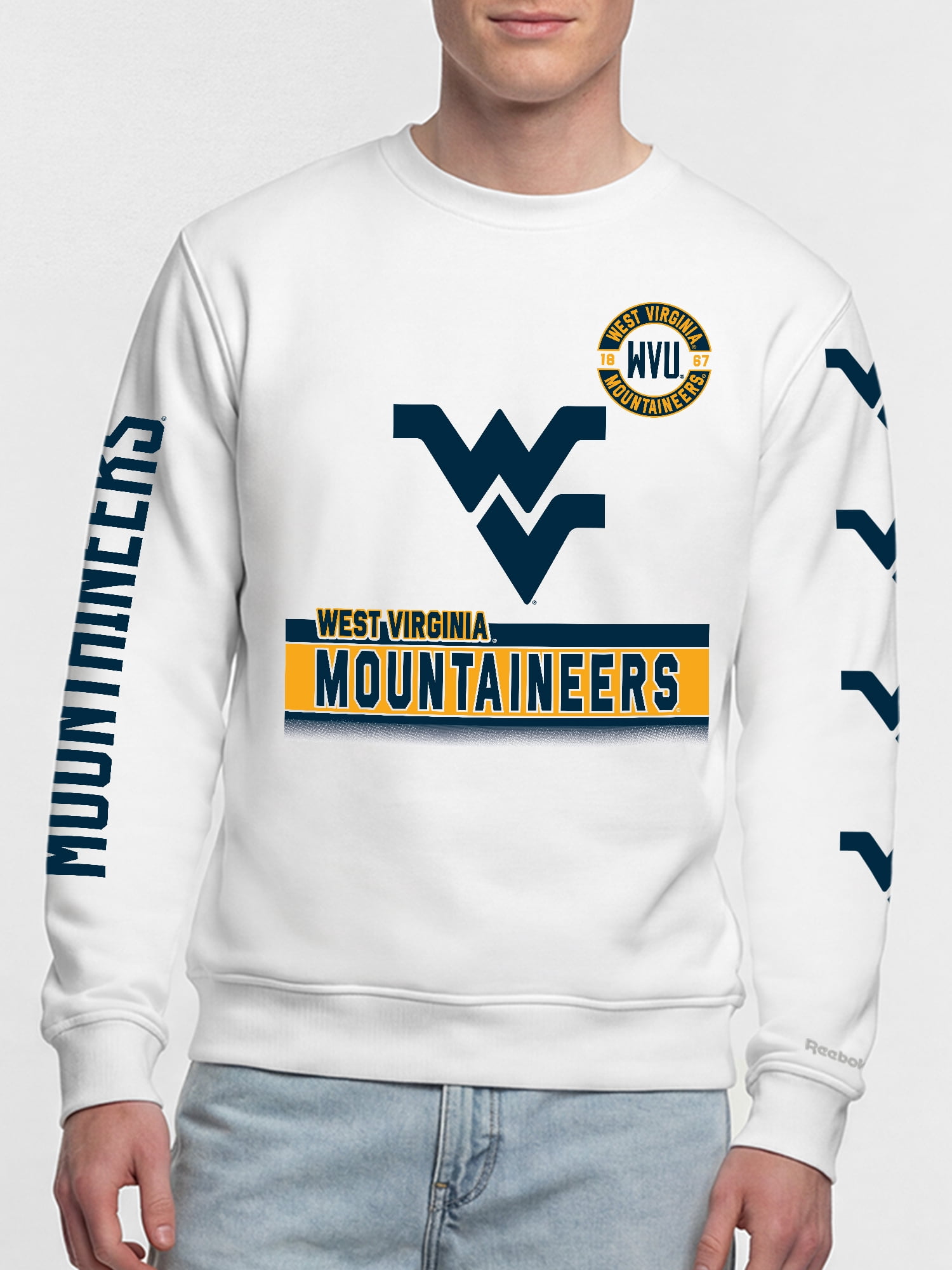 West Virginia Mountaineers Reebok Mens White Crew Sweatshirt