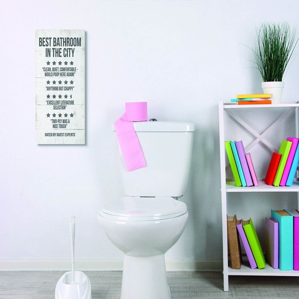 Stupell Industries Best Bathroom Five Star Wood Texture Funny Word Design Canvas Wall Art by Daphne Polselli