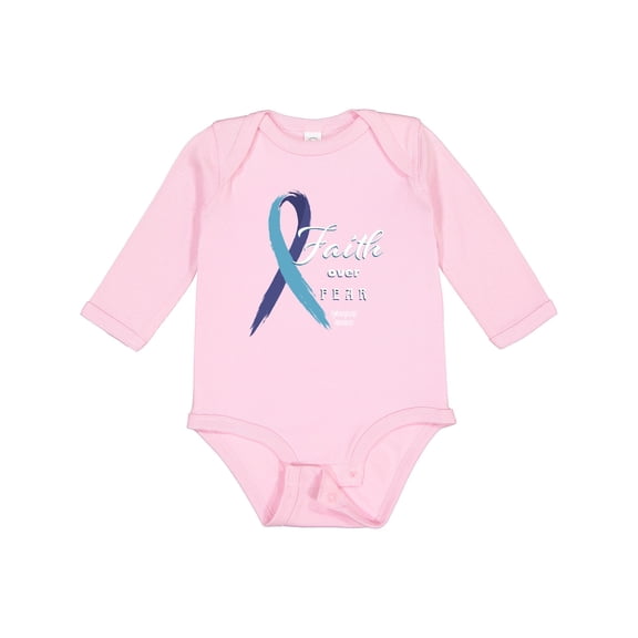 Inktastic Faith over Fear Hydrocephalus Awareness with Blue Ribbon Boys or Girls Long Sleeve Baby Bodysuit