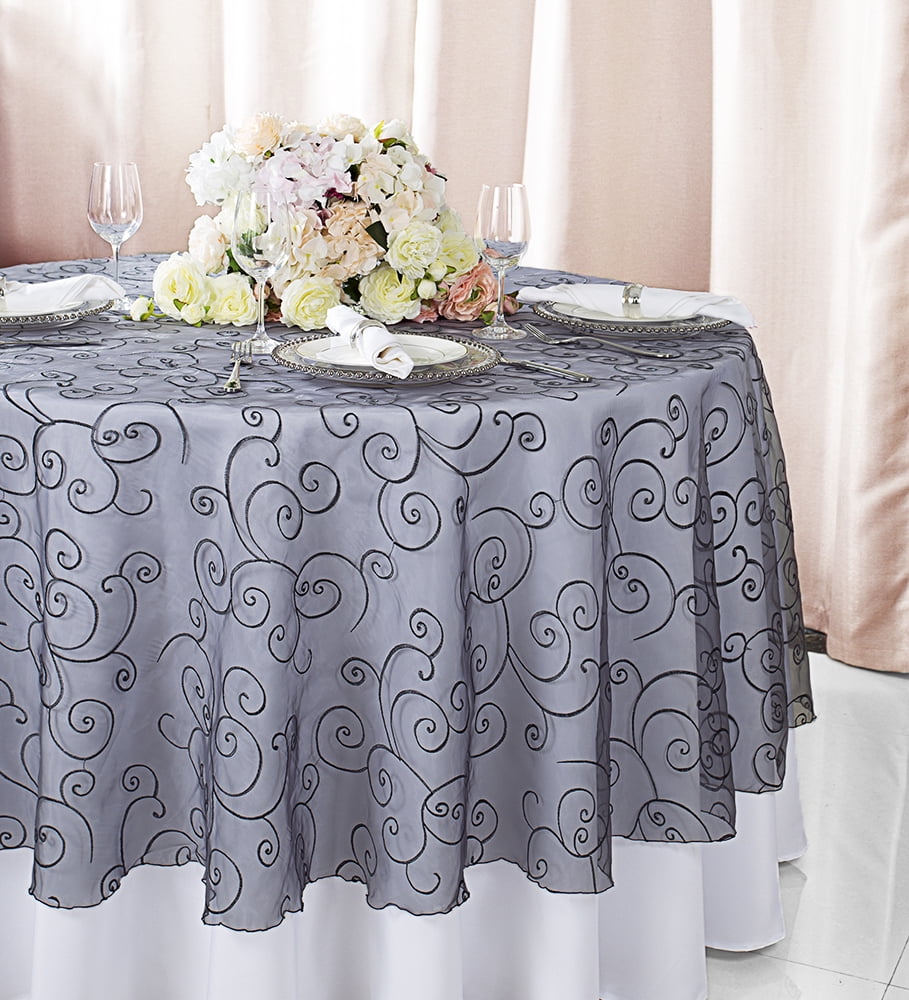 White Embroidered Square Organza Fabric Tablecloth Wedding Bridal Night Stand 
