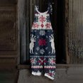 thumbnail image 2 of Women's Vintage Cotton Linen Overalls with Christmas Print - Casual Loose Jumpsuit with Shoulder Straps & Pockets, Dark Blue, Size XXXL, 2 of 6