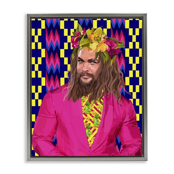 Stupell Industries Eclectic Bold Patterned Actor Portrait Gray Floating Frame Canvas Art, 17 x 21, by Lynnda Rakos