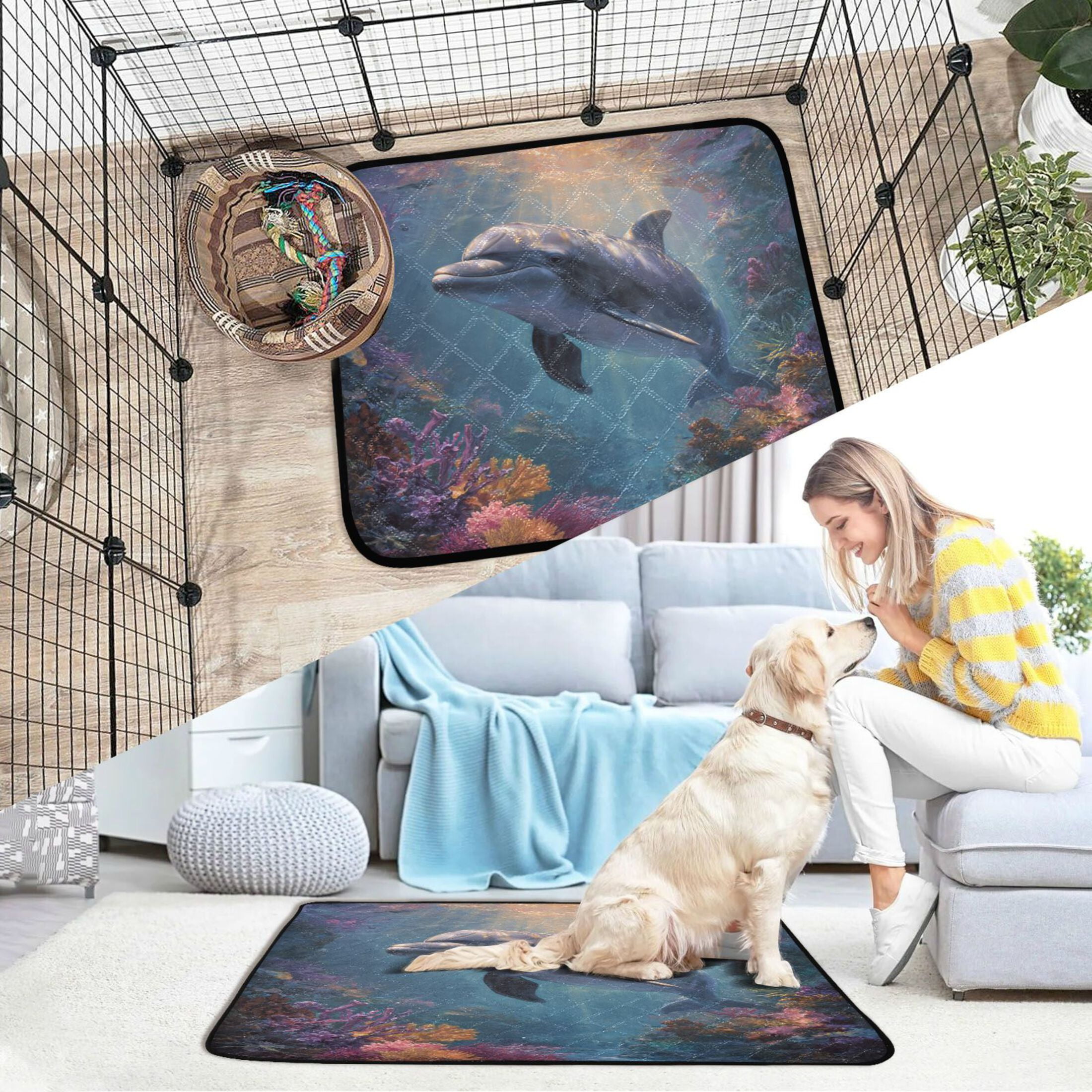 Qxltty Dolphin Cat litter Pads Pet Set of 2 Diaper Mats Center Anti-leakage Layer Absorbent Soft and Comfortable