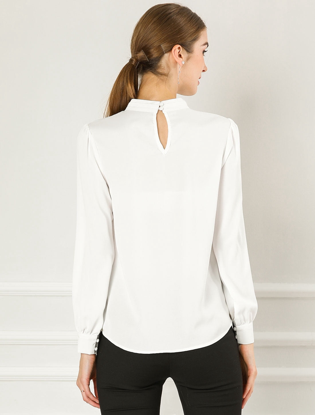 DARING DIVA Women's Stand Collar Long Sleeve Office Blouse 3XL White