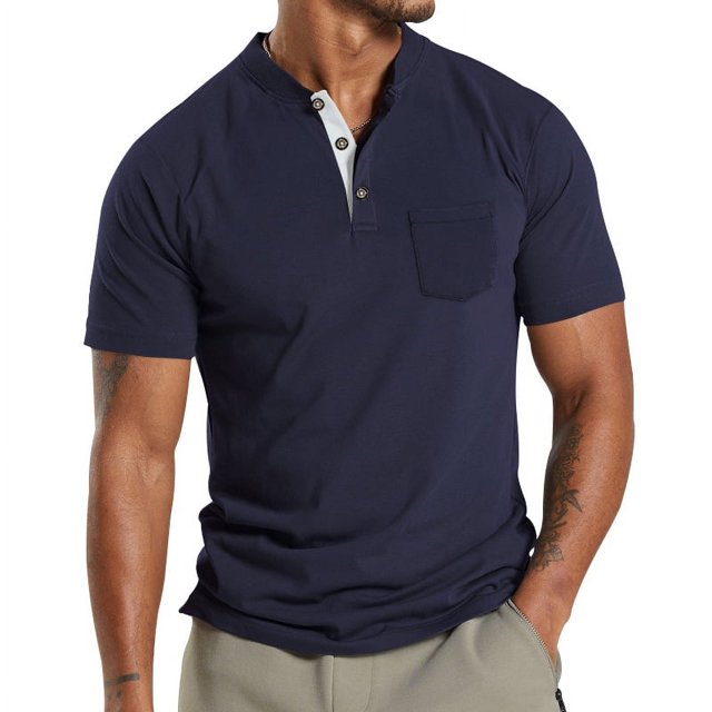summer summer new large men‘s short sleeve button pocket T-shirt