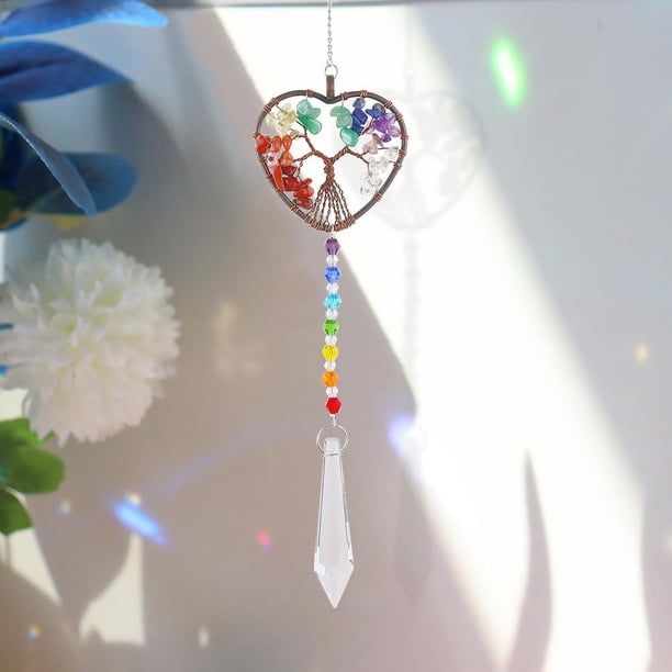 Carillón De Cristal Carillón De Cristal Árbol de la vida Cristal Windchime Ornamento Luz Catcher Ventana Piedra natural Artesanía