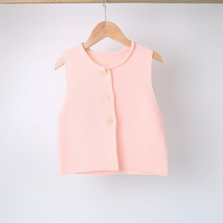 

CradlePlanet Baby Toddler Girls Winter Pink sleeveless Sweater Cardigan Outerwear