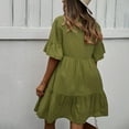 thumbnail image 4 of LYXSSBYX Summer Dresses for Women Clearance under $10 Women's Summer V-Neck Dress Short Sleeve Button Lace Loose Casual Dress, 4 of 7
