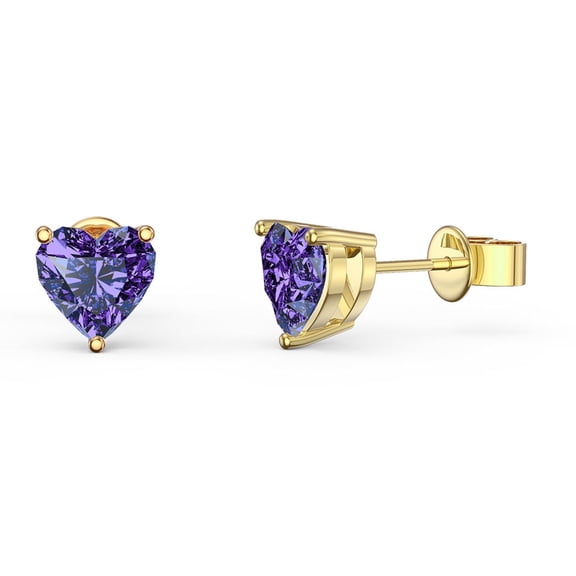 10k Yellow Gold 1/2 Ct Heart Purple Amethyst Sapphire Stud Earrings Plated by Paris Jewelry