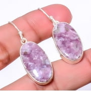 Lepidolite - San Diego Gemstone 925 Silver Plated Jewelry Earring 1.56" A399, Valentine's Day Gift, Birthday Gift, Beautiful Jewelry For Woman & Girls