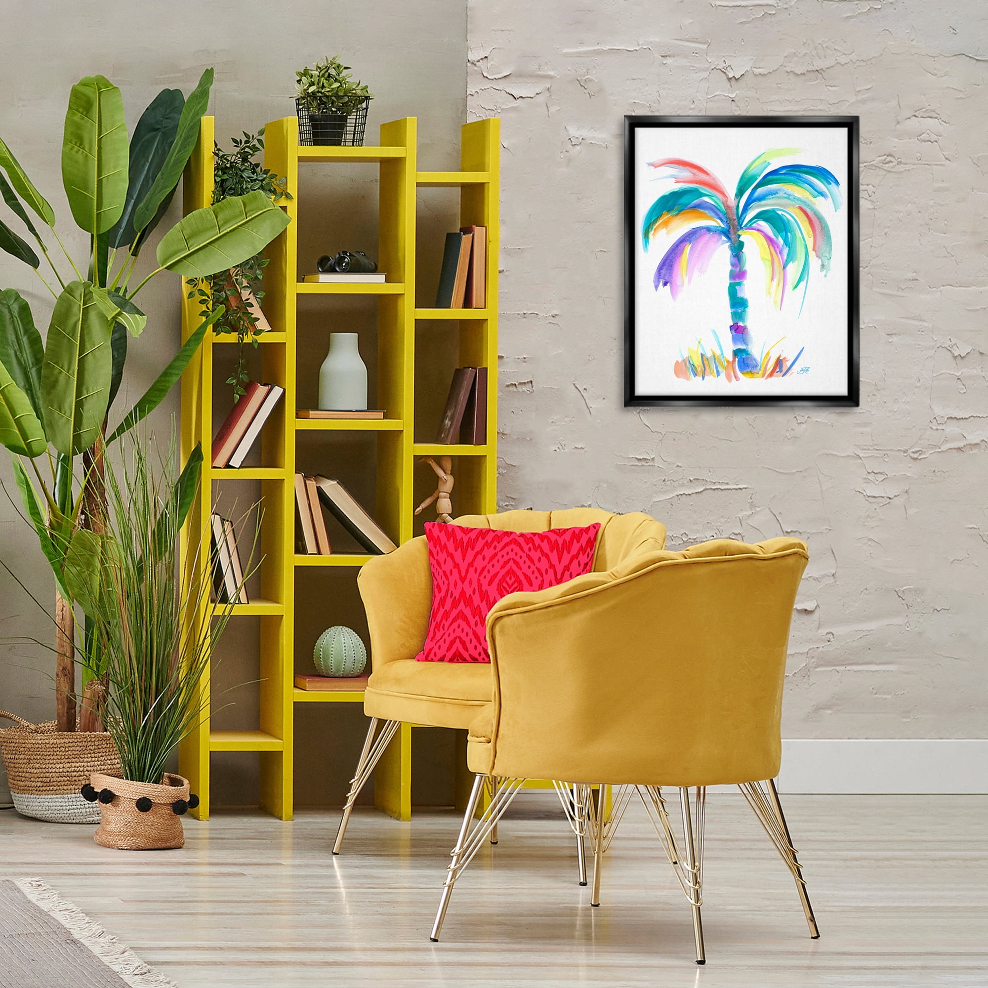 Stupell Industries Brushed Palm Tree Botanical & Floral Painting Black Floater Framed Canvas Art Print Wall Art, 17 x 21