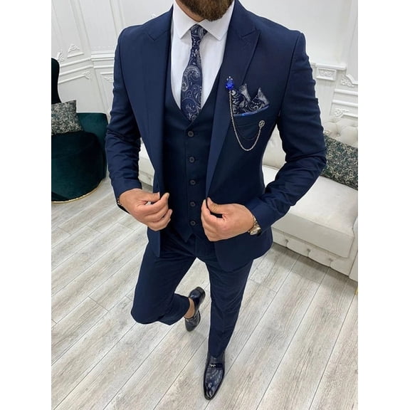 Men Blue 3 Piece Suits Designer Wedding Dinner Party Wear Suits