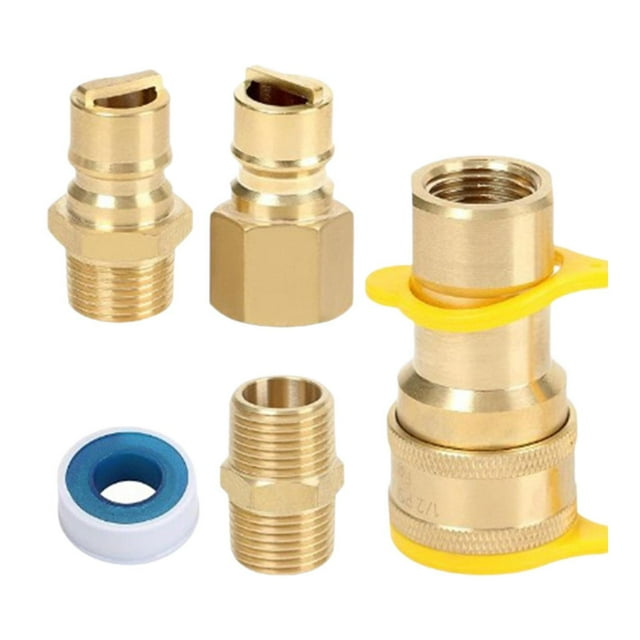 jinwen 1/2" Natural Gas Quick Connect Fittings Adapters Easy to Install Accessories Propane Hose Quick Disconnect Plug Set for Grill