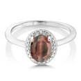 thumbnail image 2 of Gem Stone King 925 Sterling Silver Red Tiger Eye and White Diamond Engagement Ring for Women (1.26 Cttw, Gemstone Birthstone, Oval 8X6MM, Available in Size 5, 6, 7, 8, 9), 2 of 4