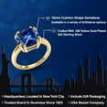 thumbnail image 2 of Gem Stone King 5.32 Ct Cushion Blue Created Sapphire 18K Yellow Gold Plated Silver Double Prong Ring, 2 of 6