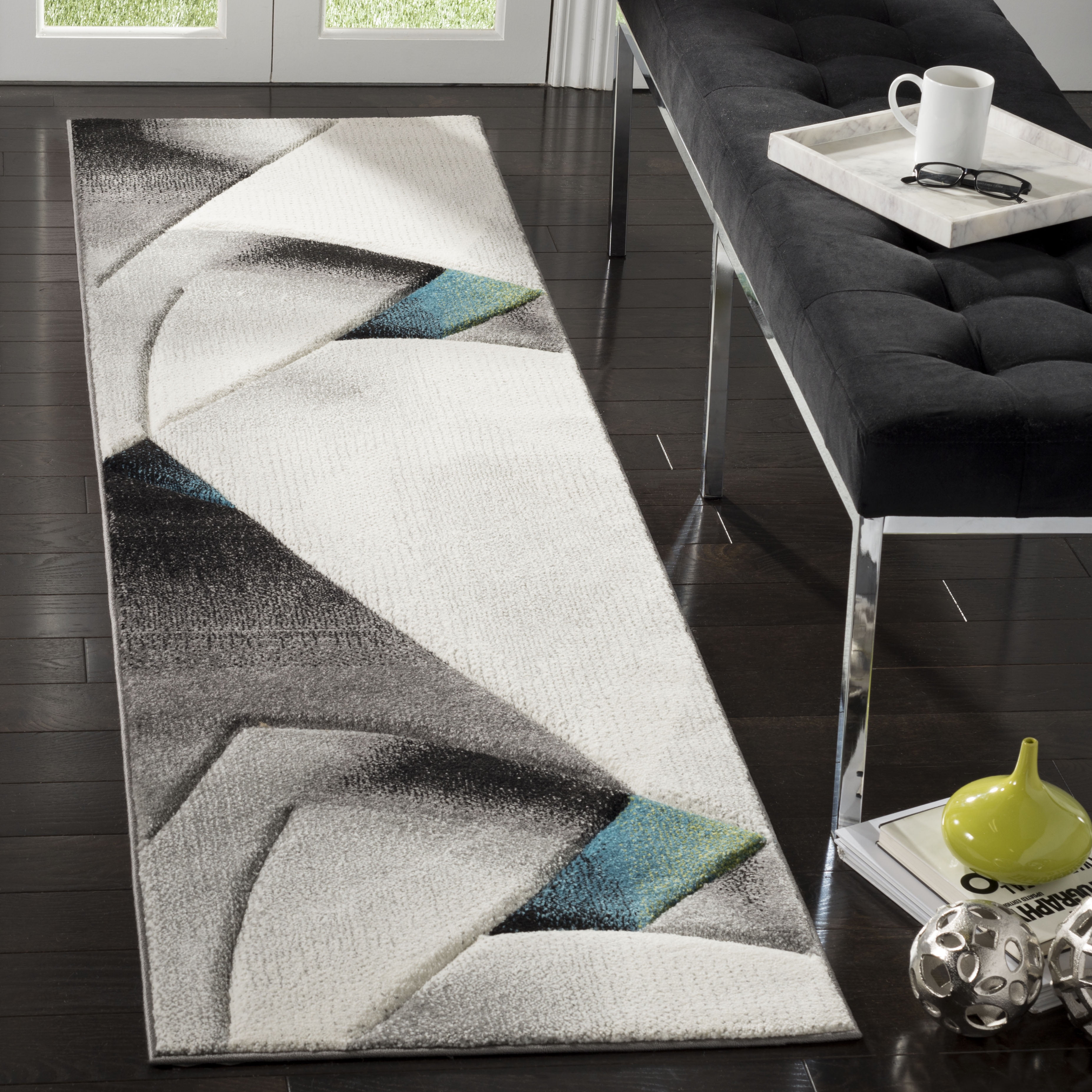 SAFAVIEH Hollywood Joandra Abstract Runner Rug, Grey/Teal, 2'2" x 8