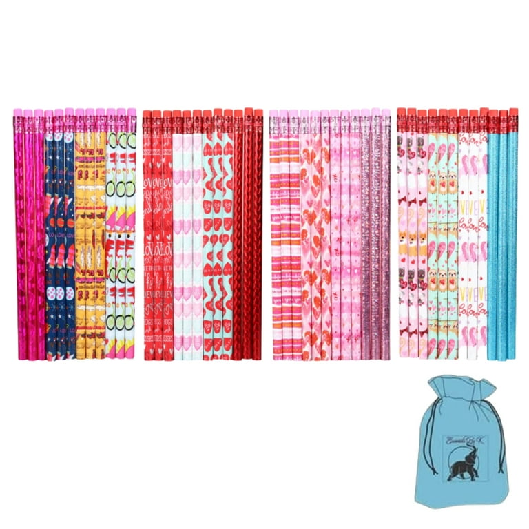 Valentines Day Valentine Pencils Assortment with Eraser Tops, Wooden #2  Heart Pencils for Goodie Bags Fillers, Exchange Gifts, Giveaways Classroom