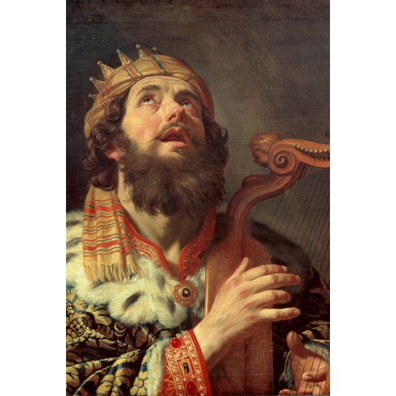 24x36 gallery poster, King David Playing the Harp, by Gerard van Honthorst