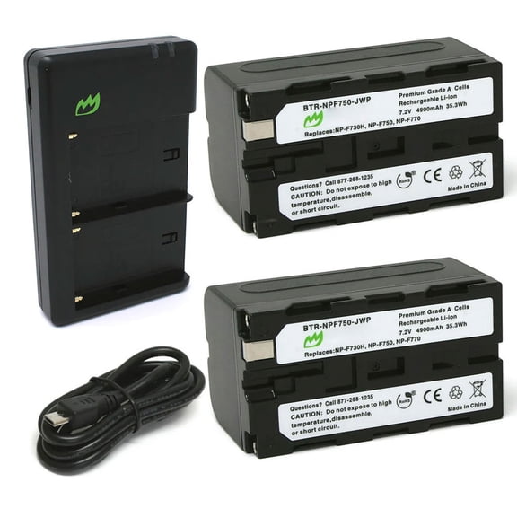 Replacement for Sony NP-F770 Battery (2-Pack, 4900mAh, L-Series) and Dual Charger