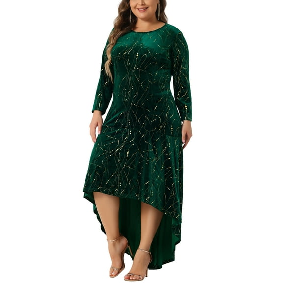 DARING DIVA Plus Size Mermaid High Low Hem Maxi Velvet Dress 1X Dark Green