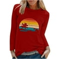 thumbnail image 1 of Pompotops Mode Femmes Printemps Imprimé Manches Longues Col Rond Casual Tee Tops Dégagement, 1 of 5