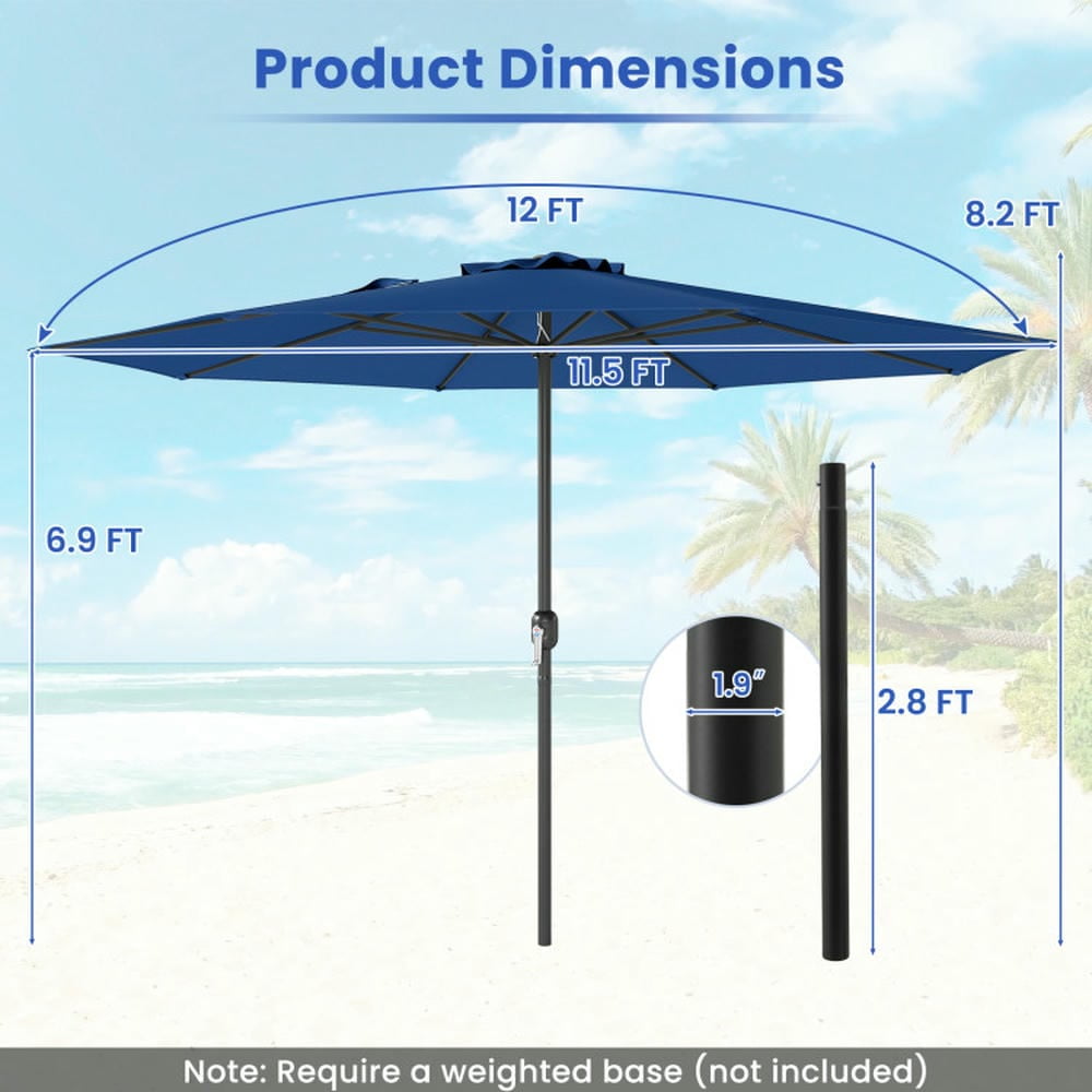 GVN Patio Umbrella, Outdoor Table Umbrella,12 Feet Patio Umbrella with Crank Handle and 8 Sturdy Ribs-Navy
