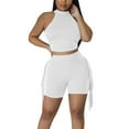 thumbnail image 2 of Riforla Women Fashionable Sexy Round Neck Sleeveless Fringe Solid Color Casual Shorts Two Piece Sets for Women 2 Pieces White M, 2 of 9