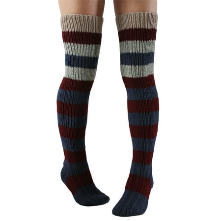 

Women Y2K Knitted Long Stockings Teen Girls Kawaii Vintage Colorful Stripes Knee-high Socks