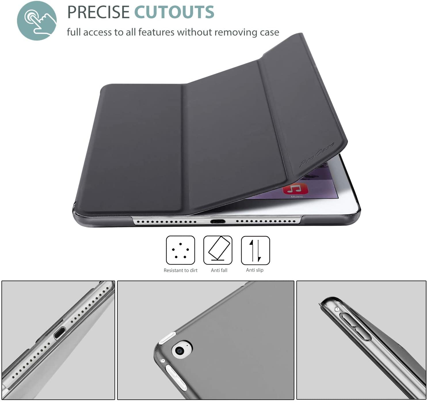 Ultra Slim Lightweight Stand Protective Case Shell with Translucent Frosted Back Cover for Apple iPad Air 2 -Grey 2014 Release A1566 A1567 ProCase Smart Case for iPad Air 2