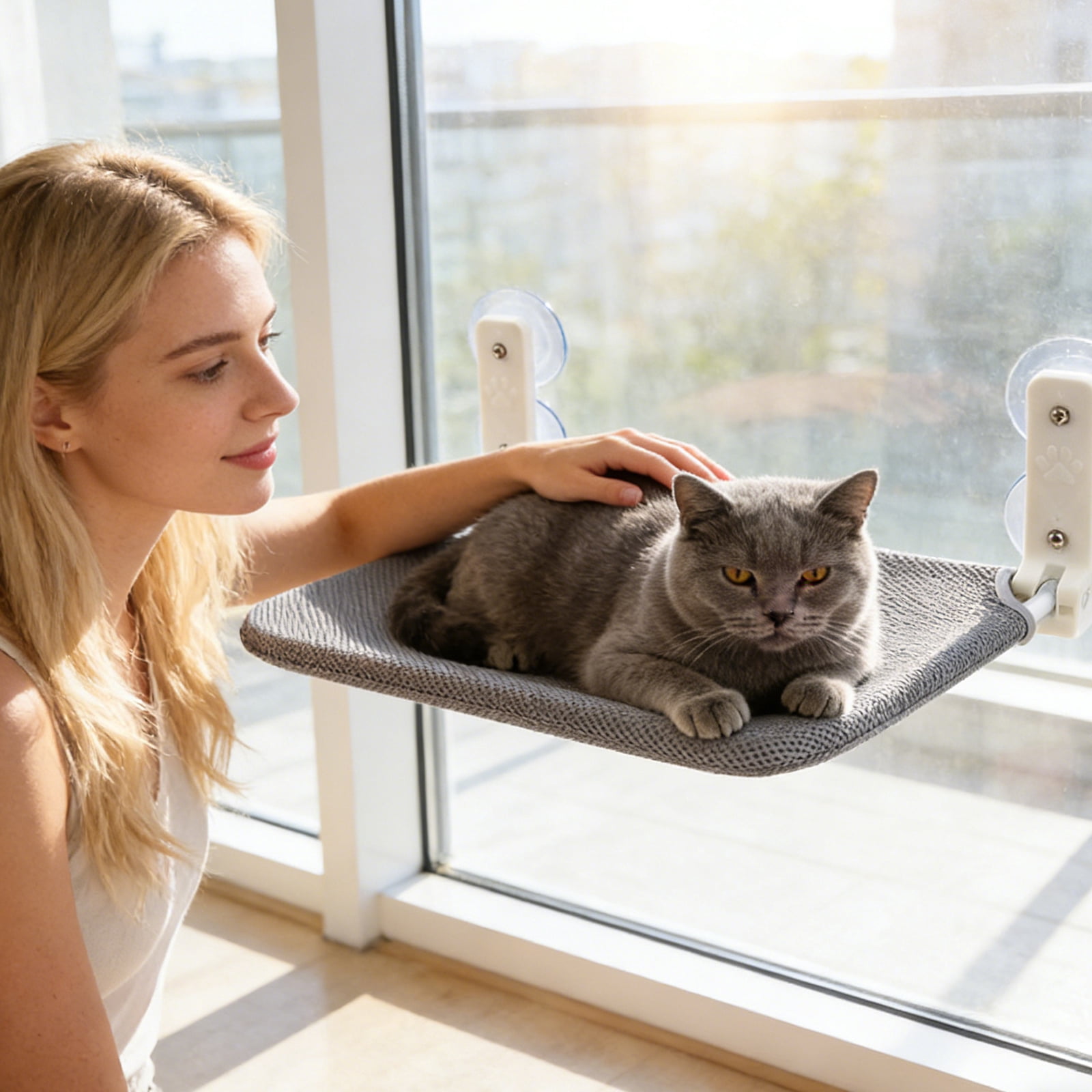 Suction Cup Window Cat Hammock Large Size Foldable Removable Cat Bed Strong Suction Breathable for Indoor Cats Sun Bath Space Saving Pet Supply