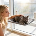 thumbnail image 3 of Window Mounted Cat Hammock with Strong Suction Cups, Foldable Cat Bed, Breathable Soft Perch for Indoor Cats, Space Saving Sunbath Seat Lounge, Dark Gray, 3 of 4