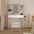 thumbnail image 2 of Vanity Desk with LED Lights Mirror & Power Outlet,Vanity Table Set with Storage Drawers & Chair, 3 Lighting Modes & Led RGB Adjustable Brightness, Dressing Table for Women Girls Bedroom, White RR, 2 of 4