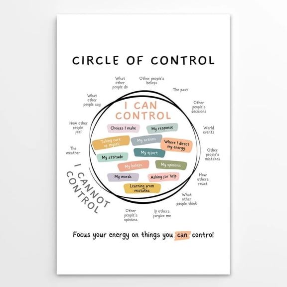Circle of Control Poster What I Can and Cannot Control Wall Art Trendy Growth Mindset Mental Health Chart for Classroom Office Decor Motivational Educational Print