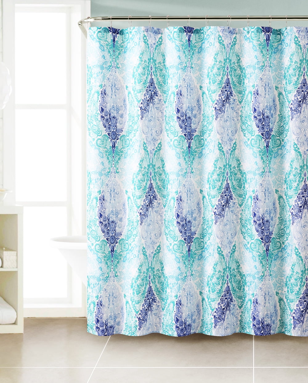 Purple Navy Blue White Fabric Shower Curtain Chevron Paisley Bathroom Bath 72 in