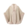 thumbnail image 2 of Samdudou Fall Sweaters for Women Striped Pattern Poncho Wrap with Faux Fur Collar Elegant Shawl Open Front Cardigan for Chilly Weather Holiday Vacation Upscale Gatherings, 2 of 5
