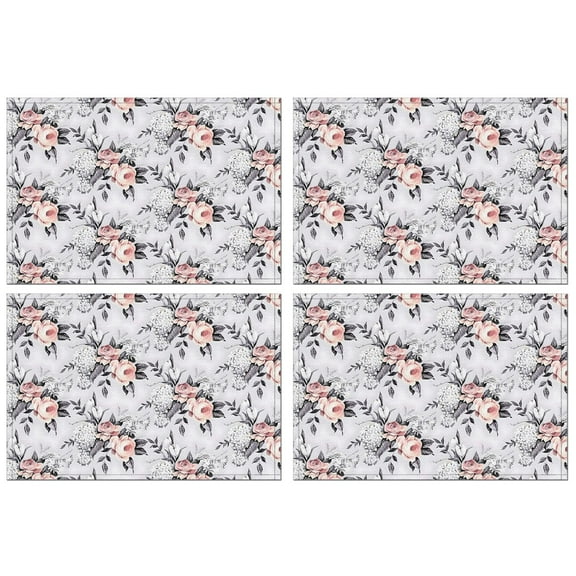 Pioneer Flower Floral Print Pattern Summer Placemats Table Placemats Set Of 4-Linen Kitchen Washable Placemats Table Mats 12x18 Inch Non-Slip Heat Resistant