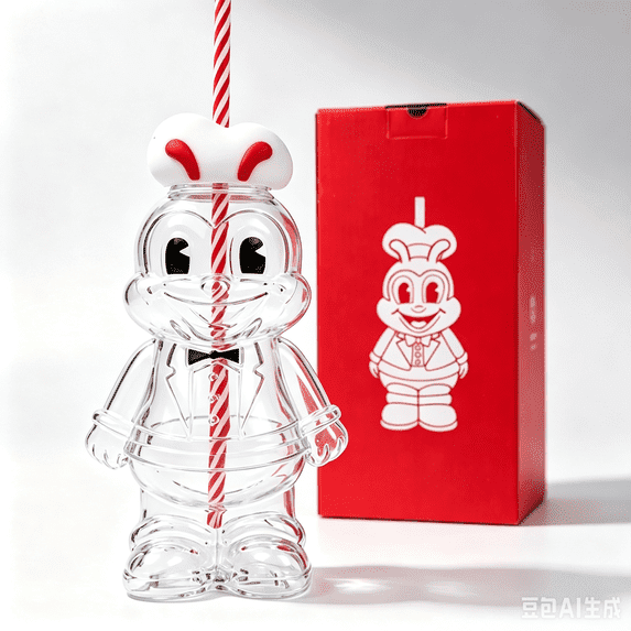 2026 Limited Edition Jolly Glass Tumbler - Jollibee Fun 3D Bee Figurine Clear Drink Cup with Straw, Decorative Party Giftware with Box