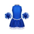 thumbnail image 4 of Aislor Girls Sequins Cheerleading Uniform Cheer Leader Outfits Performance Costume Dance Dress with Pom Poms A Royal Blue 10, 4 of 7