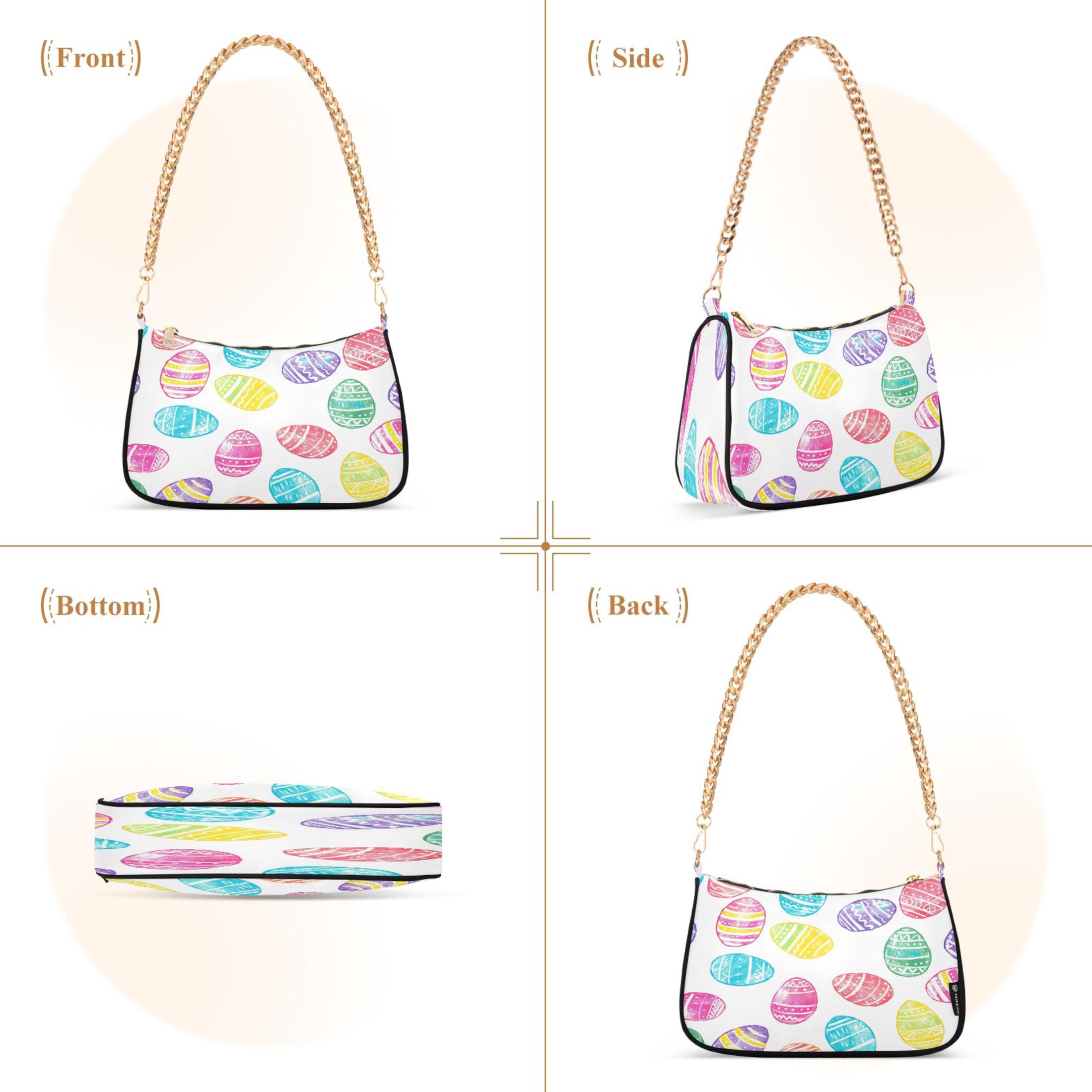 Ryvnso Art Eggs Womens Chain Shoulder Bag Tote Handbags Clutch Hobo Purse with Zipper for Travel