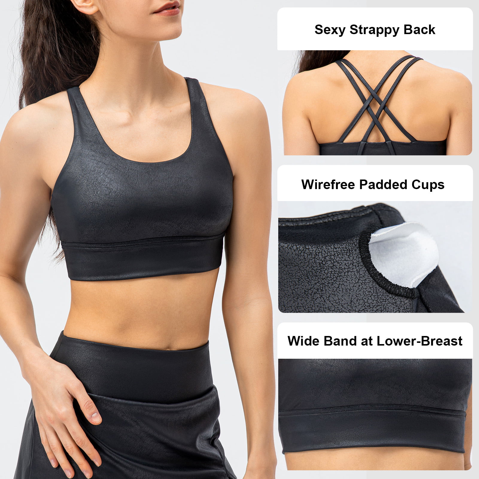 Eccomum Women Yoga Bra Sports Workout Jogging Crop Tops Padded Wirefree  Casual Vest Black