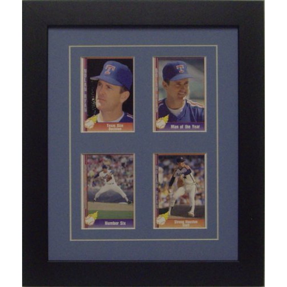 Trading Card Frame for 4 Standard Trading Cards with Light Blue (White Trim) Matting and Black