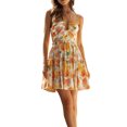thumbnail image 1 of xiaxaixu Mini Robes pour Femmes Été Décontracté Sans Manches Col Licou Robe Fluide à Étages Mignonne Robe de Vacances, 1 of 9