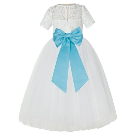 

Ivory Floral Lace Vintage Flower Girl Dresses for Wedding Pageant LG2T