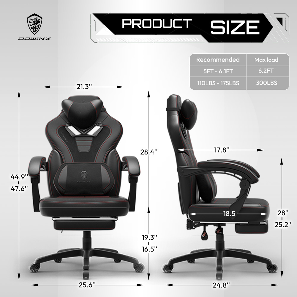 GOOSEA Gaming Chair with Footrest and Lumbar Massage, High Back Ergonomic Computer Desk Chair, Big and Tall Office Chair with Retractable Footrest, 300lbs, Black